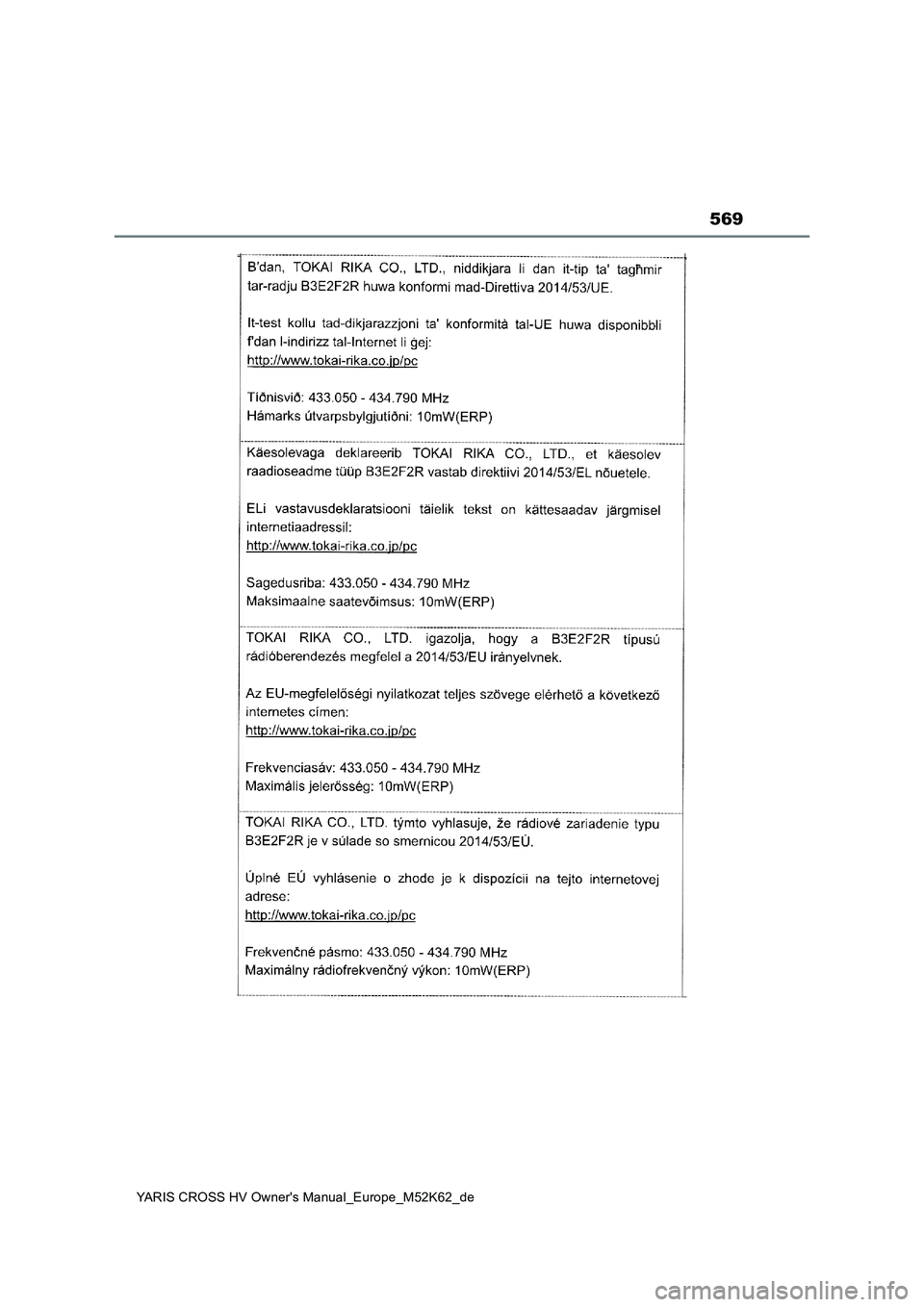 TOYOTA YARIS CROSS 2021  Betriebsanleitungen (in German) 569
YARIS CROSS HV Owner's Manual_Europe_M52K62_de 