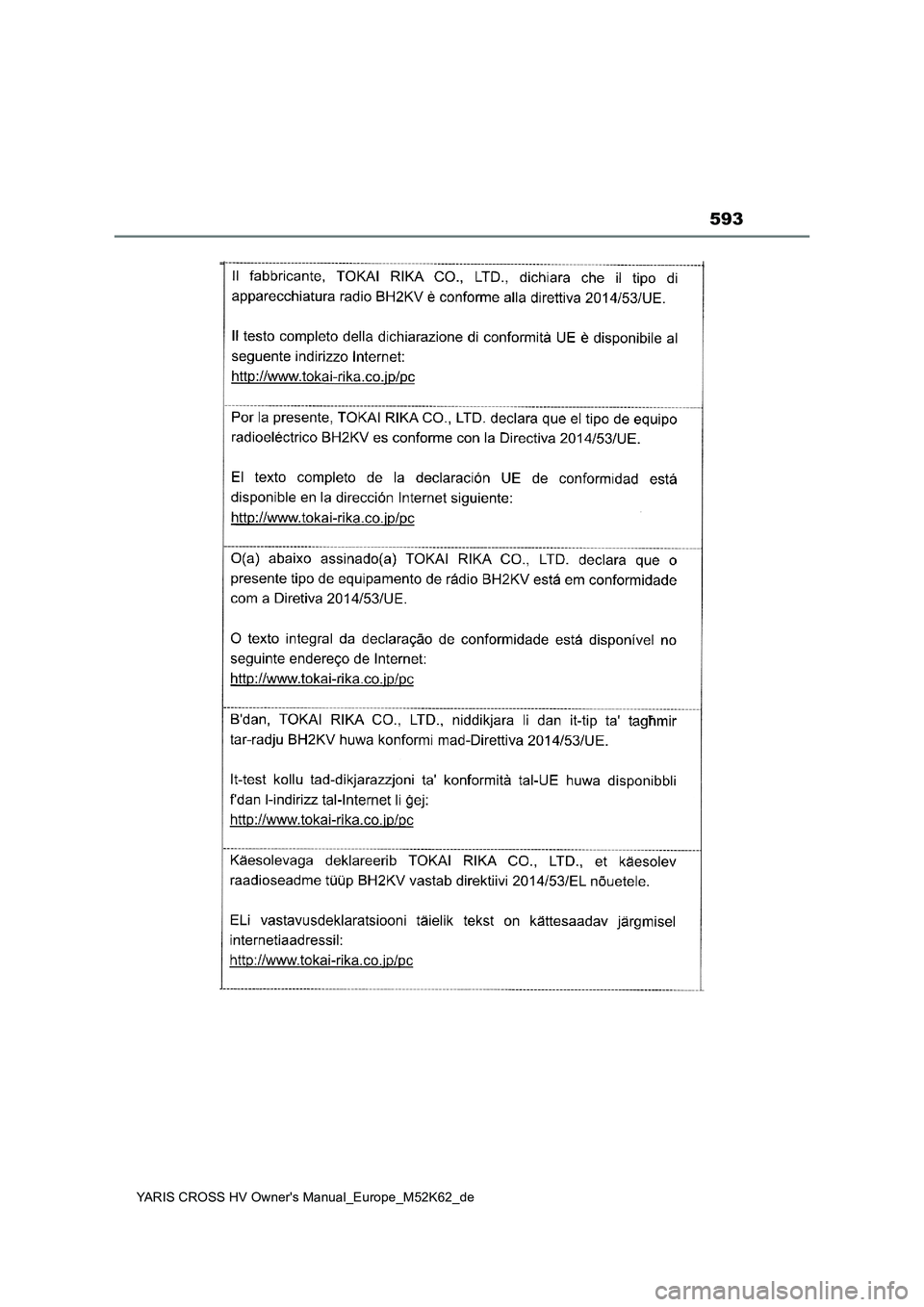 TOYOTA YARIS CROSS 2021  Betriebsanleitungen (in German) 593
YARIS CROSS HV Owner's Manual_Europe_M52K62_de 
