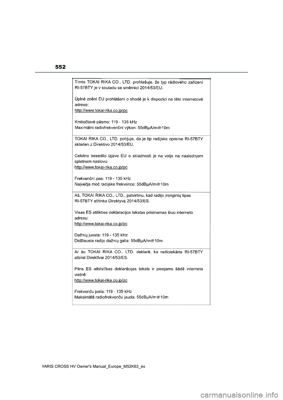 TOYOTA YARIS CROSS 2021  Manuale de Empleo (in Spanish) 552
YARIS CROSS HV Owner's Manual_Europe_M52K63_es 