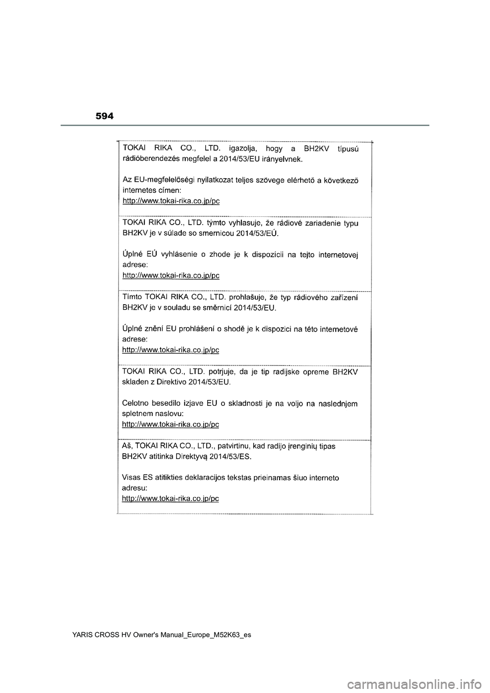 TOYOTA YARIS CROSS 2021  Manuale de Empleo (in Spanish) 594
YARIS CROSS HV Owner's Manual_Europe_M52K63_es 