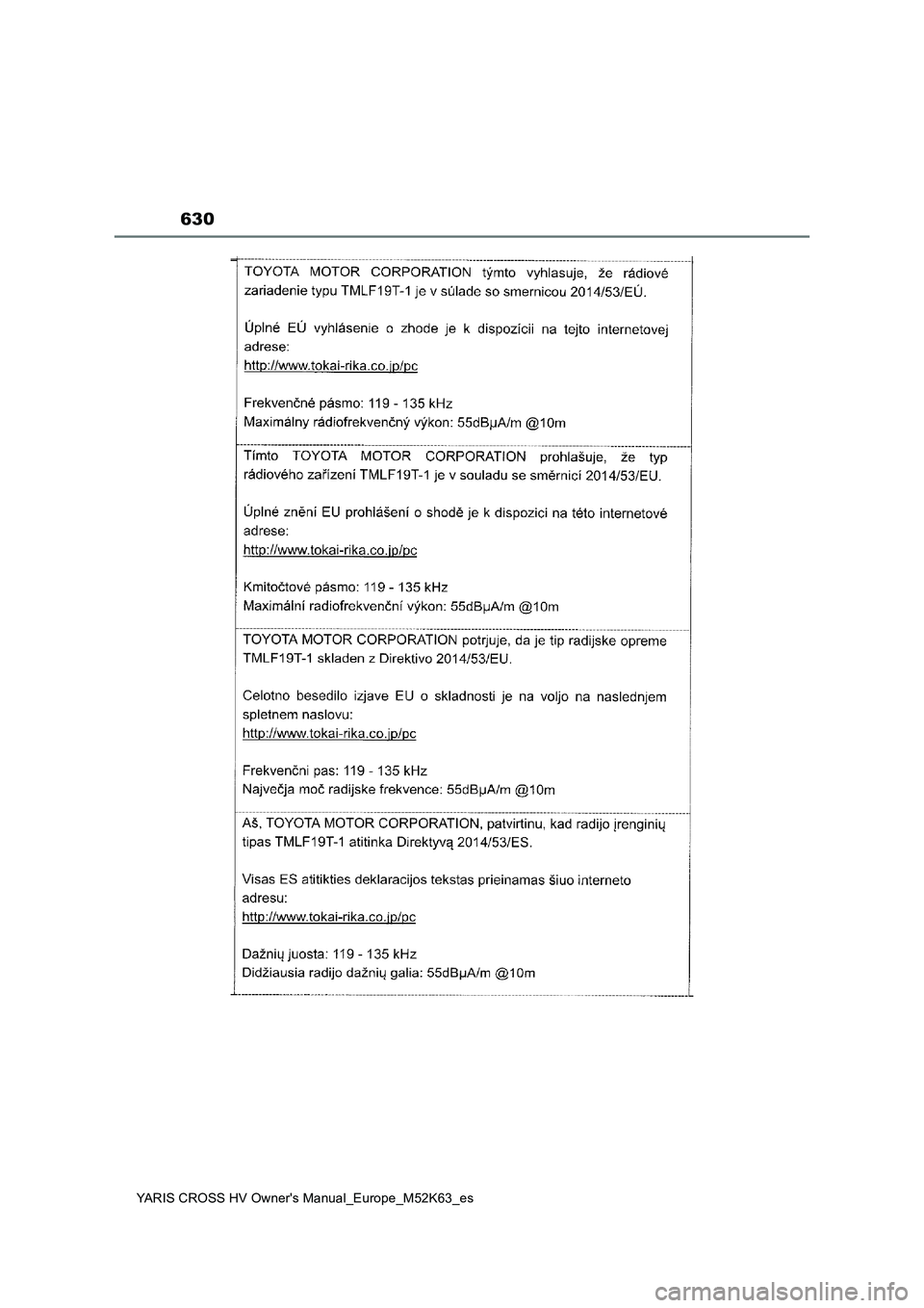 TOYOTA YARIS CROSS 2021  Manuale de Empleo (in Spanish) 630
YARIS CROSS HV Owner's Manual_Europe_M52K63_es 
