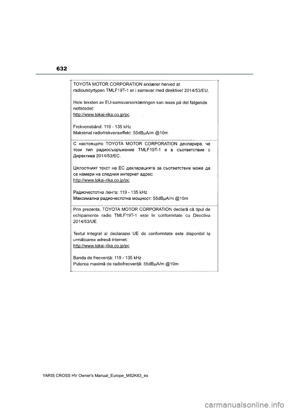 TOYOTA YARIS CROSS 2021  Manuale de Empleo (in Spanish) 632
YARIS CROSS HV Owner's Manual_Europe_M52K63_es 