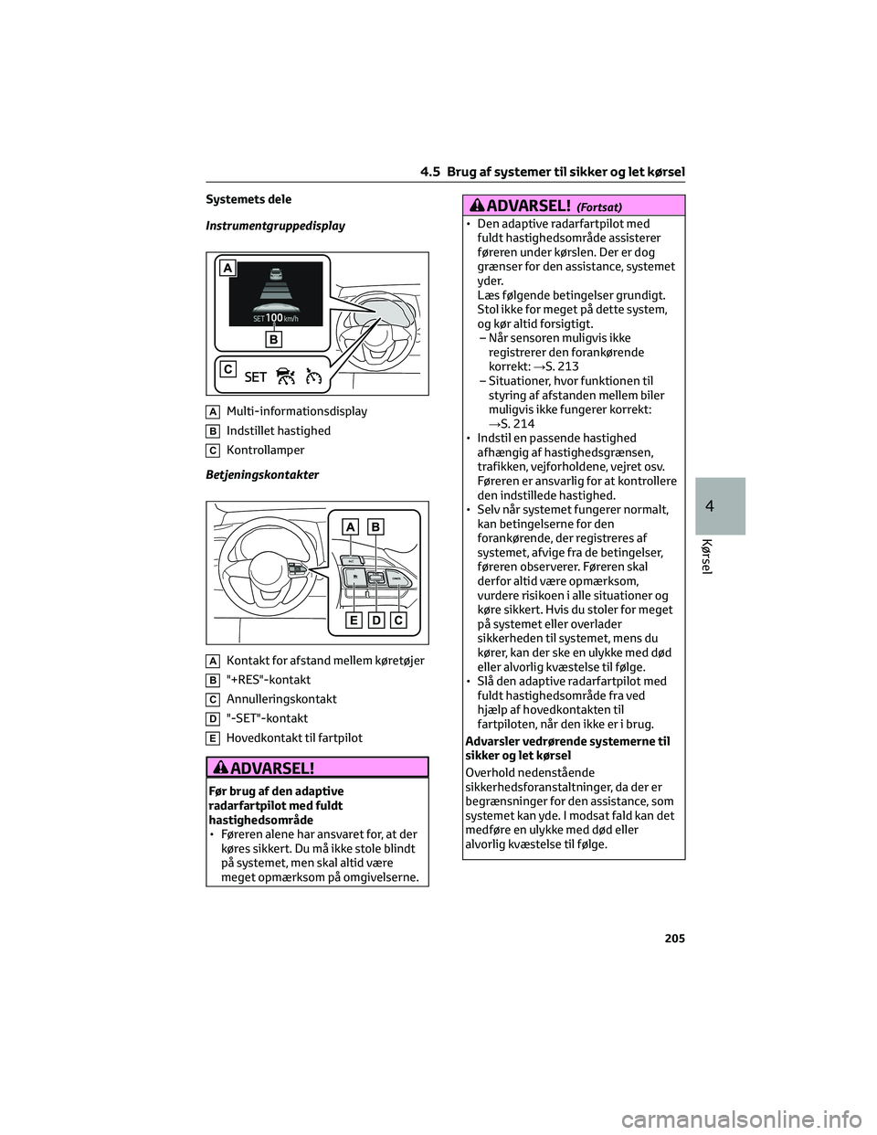 TOYOTA YARIS CROSS 2021 Brugsanvisning (in Danish) Systemets dele
Instrumentgruppedisplay
AMulti-informationsdisplay
BIndstillet hastighed
CKontrollamper
Betjeningskontakter
AKontakt for afstand mellem køretøjer
B"+RES"-kontakt
CAnnullerings TOYOTA YARIS CROSS 2021 Brugsanvisning (in Danish) Systemets dele
Instrumentgruppedisplay
AMulti-informationsdisplay
BIndstillet hastighed
CKontrollamper
Betjeningskontakter
AKontakt for afstand mellem køretøjer
B"+RES"-kontakt
CAnnullerings