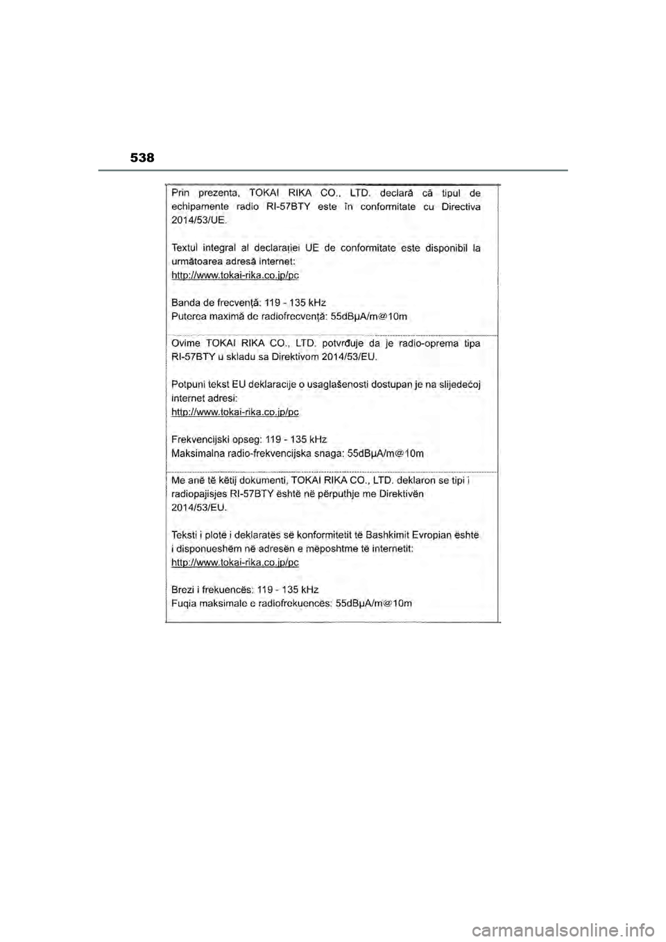 TOYOTA YARIS CROSS 2021  Instructieboekje (in Dutch) 538
Handleiding YARIS CROSS_Europa_M52K60_nl
YARIS_CROSS_HV_OM_Europe_OM52K60E.book  Page 538  Tuesday, June 1, 2021  1:48 PM 