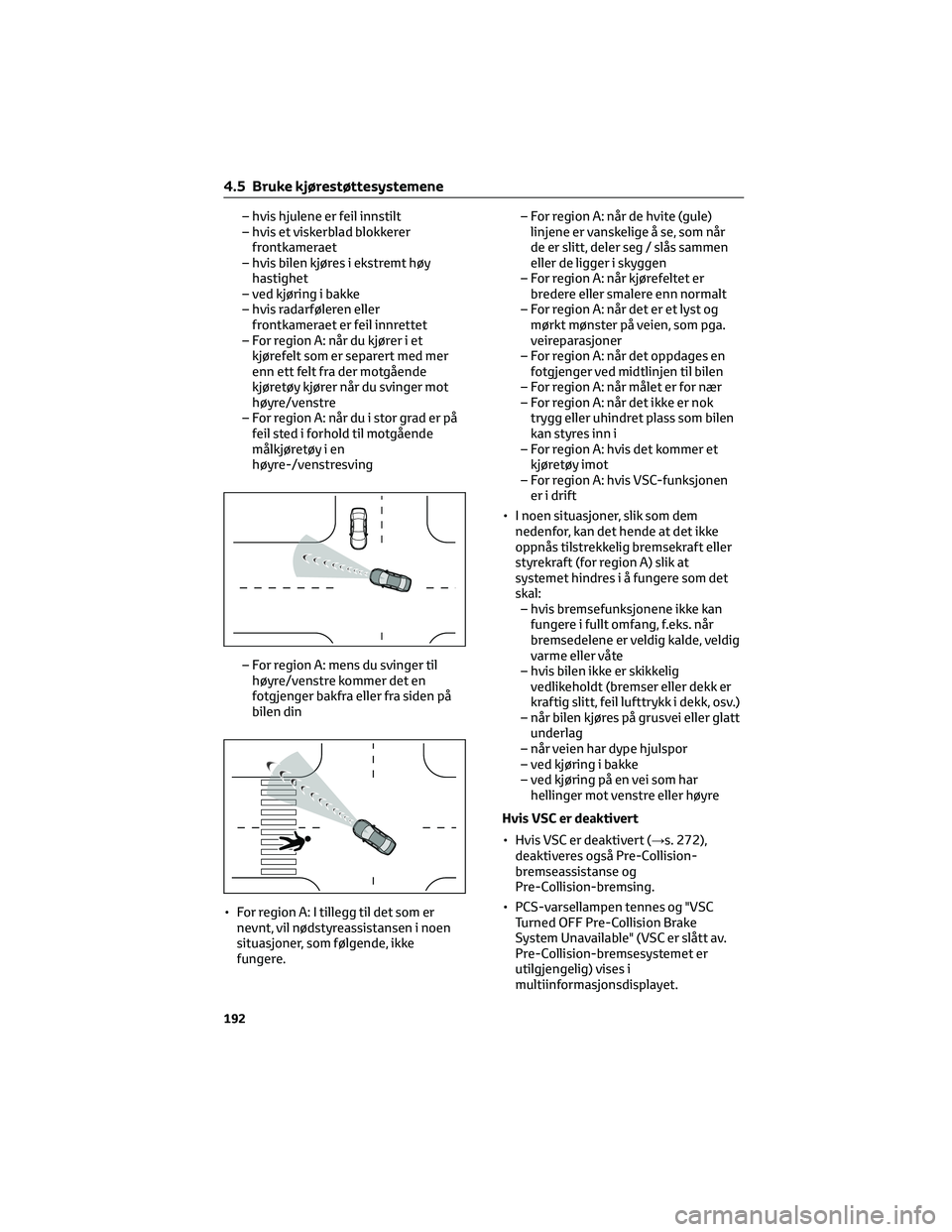 TOYOTA YARIS CROSS 2021 Instruksjoner for bruk (in Norwegian) – hvis hjulene er feil innstilt
– hvis et viskerblad blokkerer
frontkameraet
– hvis bilen kjøres i ekstremt høy
hastighet
– ved kjøring i bakke
– hvis radarføleren eller
frontkameraet er TOYOTA YARIS CROSS 2021 Instruksjoner for bruk (in Norwegian) – hvis hjulene er feil innstilt
– hvis et viskerblad blokkerer
frontkameraet
– hvis bilen kjøres i ekstremt høy
hastighet
– ved kjøring i bakke
– hvis radarføleren eller
frontkameraet er