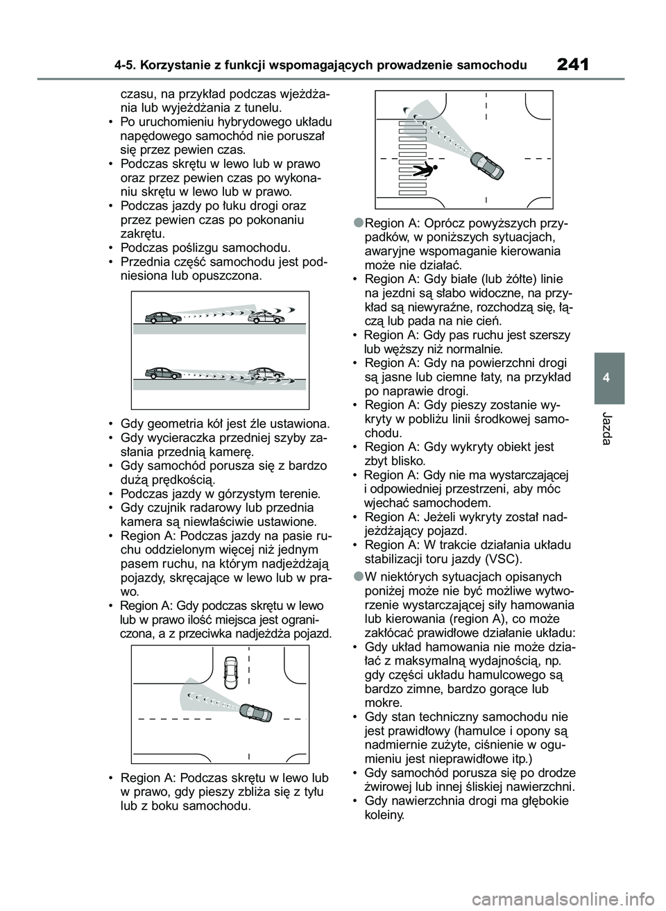 TOYOTA YARIS CROSS 2021  Instrukcja obsługi (in Polish) czasu, na przyk∏ad podczas wje˝d˝a-
nia lub wyje˝d˝ania z tunelu.
•  Po uruchomieniu hybrydowego uk∏adu
nap´dowego samochód nie porusza∏
si´ przez pewien czas.
•  Podczas skr´tu w le