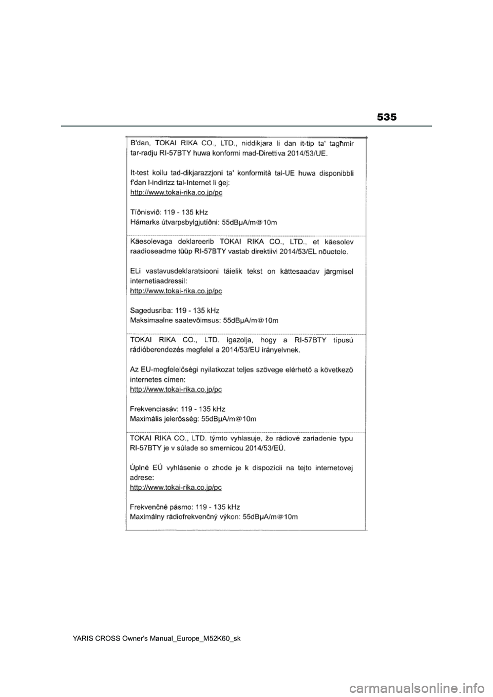 TOYOTA YARIS CROSS 2021  Návod na použitie (in Slovakian) 535
YARIS CROSS Owner's Manual_Europe_M52K60_sk 