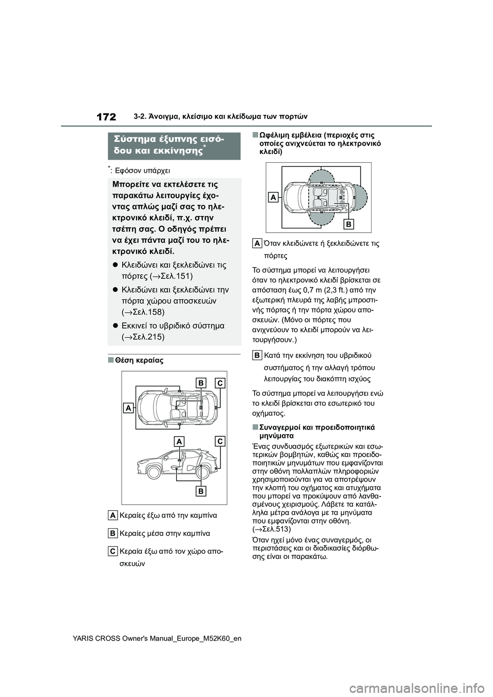 TOYOTA YARIS CROSS 2021 ΟΔΗΓΌΣ ΧΡΉΣΗΣ (in Greek) 172
YARIS CROSS Owners Manual_Europe_M52K60_en
3-2. Άνοιγμα, κλείσιμο και κλείδωμα των πορτών
*:Εφόσον υπάρχει
■Θέση κεραίας
Κεραίε TOYOTA YARIS CROSS 2021 ΟΔΗΓΌΣ ΧΡΉΣΗΣ (in Greek) 172
YARIS CROSS Owners Manual_Europe_M52K60_en
3-2. Άνοιγμα, κλείσιμο και κλείδωμα των πορτών
*:Εφόσον υπάρχει
■Θέση κεραίας
Κεραίε