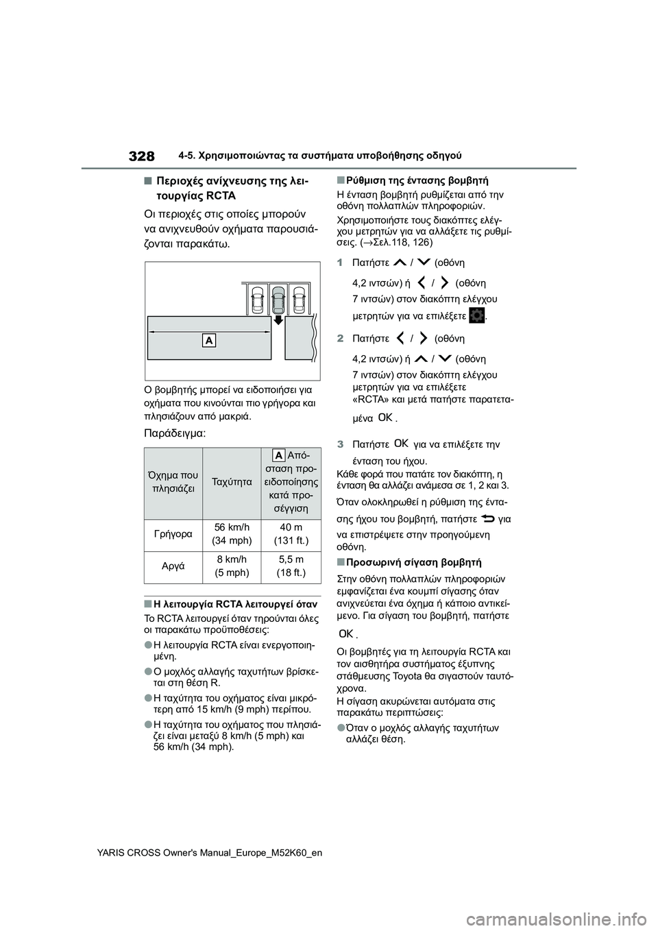 TOYOTA YARIS CROSS 2021  ΟΔΗΓΌΣ ΧΡΉΣΗΣ (in Greek) 328
YARIS CROSS Owners Manual_Europe_M52K60_en
4-5. Χρησιμοποιώντας τα συστήματα υποβοήθησης οδηγού
■Περιοχές ανίχνευσης της λει-
