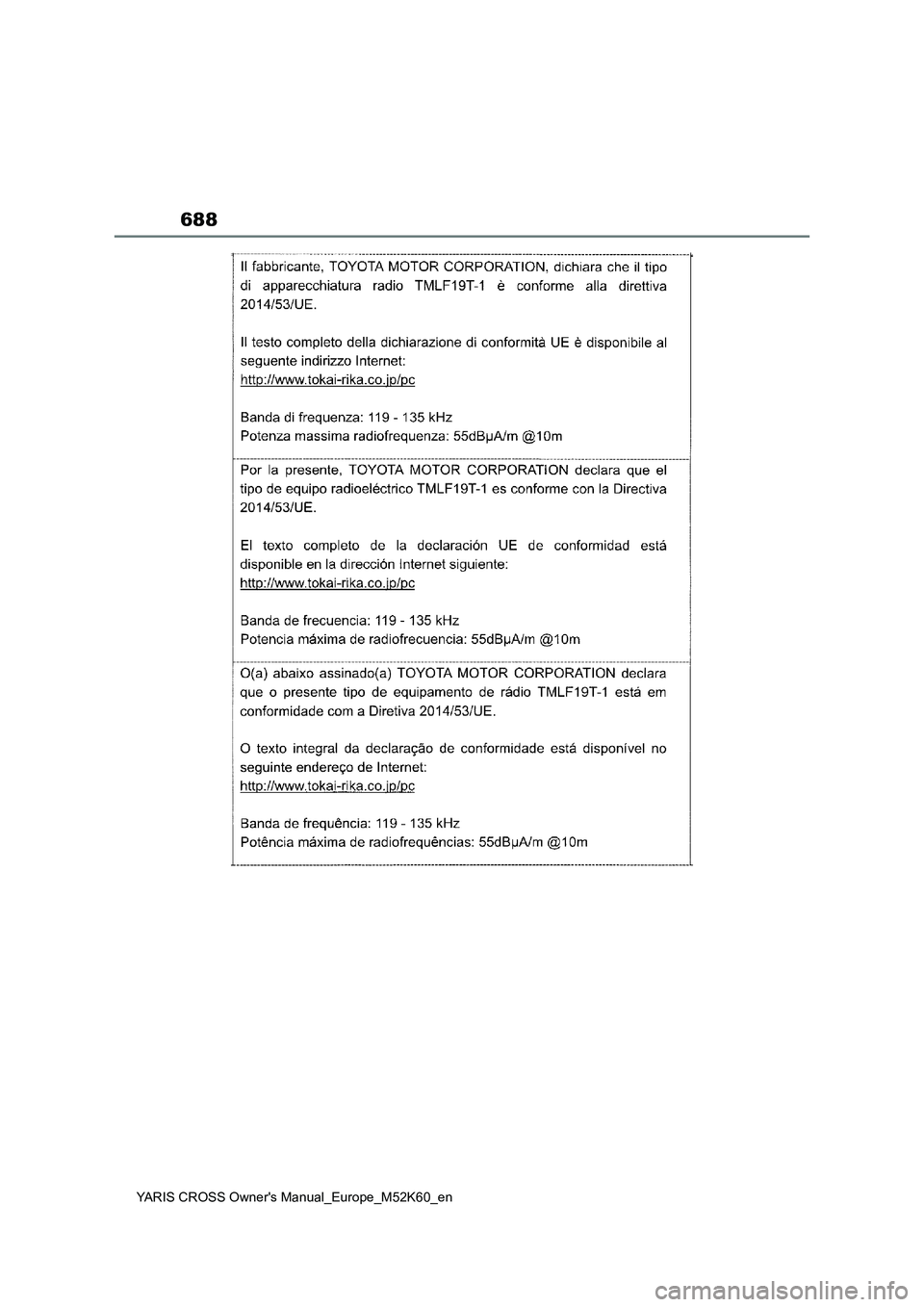 TOYOTA YARIS CROSS 2021 ΟΔΗΓΌΣ ΧΡΉΣΗΣ (in Greek) 688
YARIS CROSS Owners Manual_Europe_M52K60_en TOYOTA YARIS CROSS 2021 ΟΔΗΓΌΣ ΧΡΉΣΗΣ (in Greek) 688
YARIS CROSS Owners Manual_Europe_M52K60_en