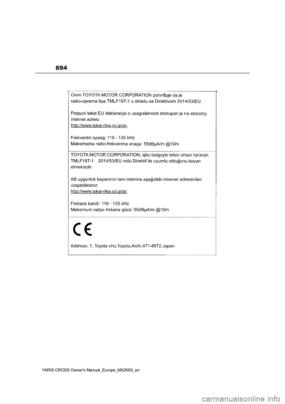 TOYOTA YARIS CROSS 2021 ΟΔΗΓΌΣ ΧΡΉΣΗΣ (in Greek) 694
YARIS CROSS Owners Manual_Europe_M52K60_en TOYOTA YARIS CROSS 2021 ΟΔΗΓΌΣ ΧΡΉΣΗΣ (in Greek) 694
YARIS CROSS Owners Manual_Europe_M52K60_en