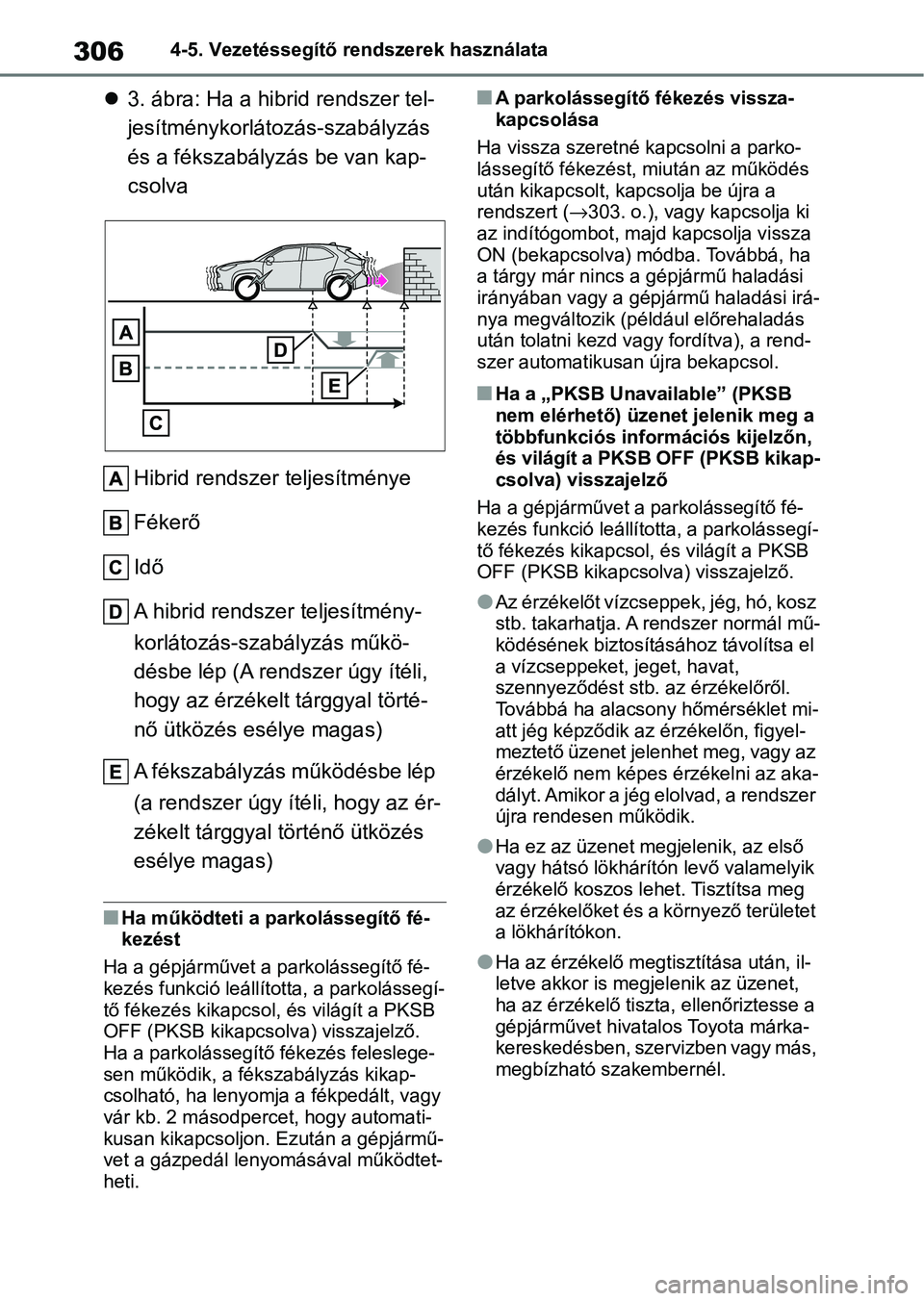 TOYOTA YARIS CROSS 2021 Kezelési útmutató (in Hungarian) 3064-5. Vezetéssegítő rendszerek használata
3. ábra: Ha a hibrid rendszer tel-
jesítménykorlátozás-szabályzás
és a fékszabályzás be van kap-
csolva
Hibrid rendszer teljesítménye
F TOYOTA YARIS CROSS 2021 Kezelési útmutató (in Hungarian) 3064-5. Vezetéssegítő rendszerek használata
3. ábra: Ha a hibrid rendszer tel-
jesítménykorlátozás-szabályzás
és a fékszabályzás be van kap-
csolva
Hibrid rendszer teljesítménye
F
