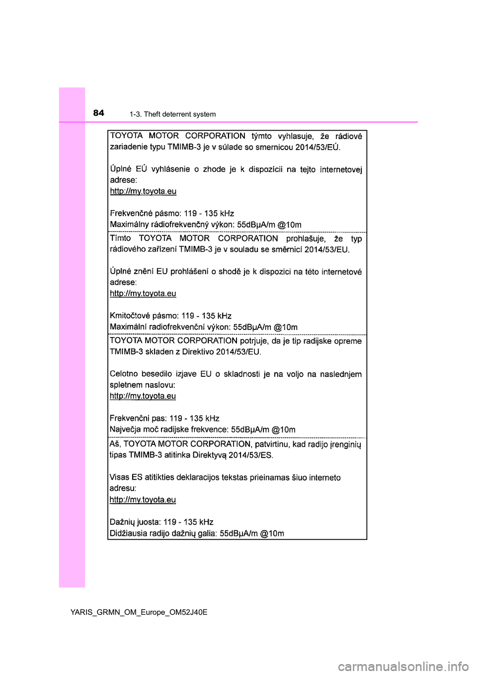 TOYOTA YARIS GRMN 2017 Manual Online 841-3. Theft deterrent system
YARIS_GRMN_OM_Europe_OM52J40E TOYOTA YARIS GRMN 2017 Manual Online 841-3. Theft deterrent system
YARIS_GRMN_OM_Europe_OM52J40E