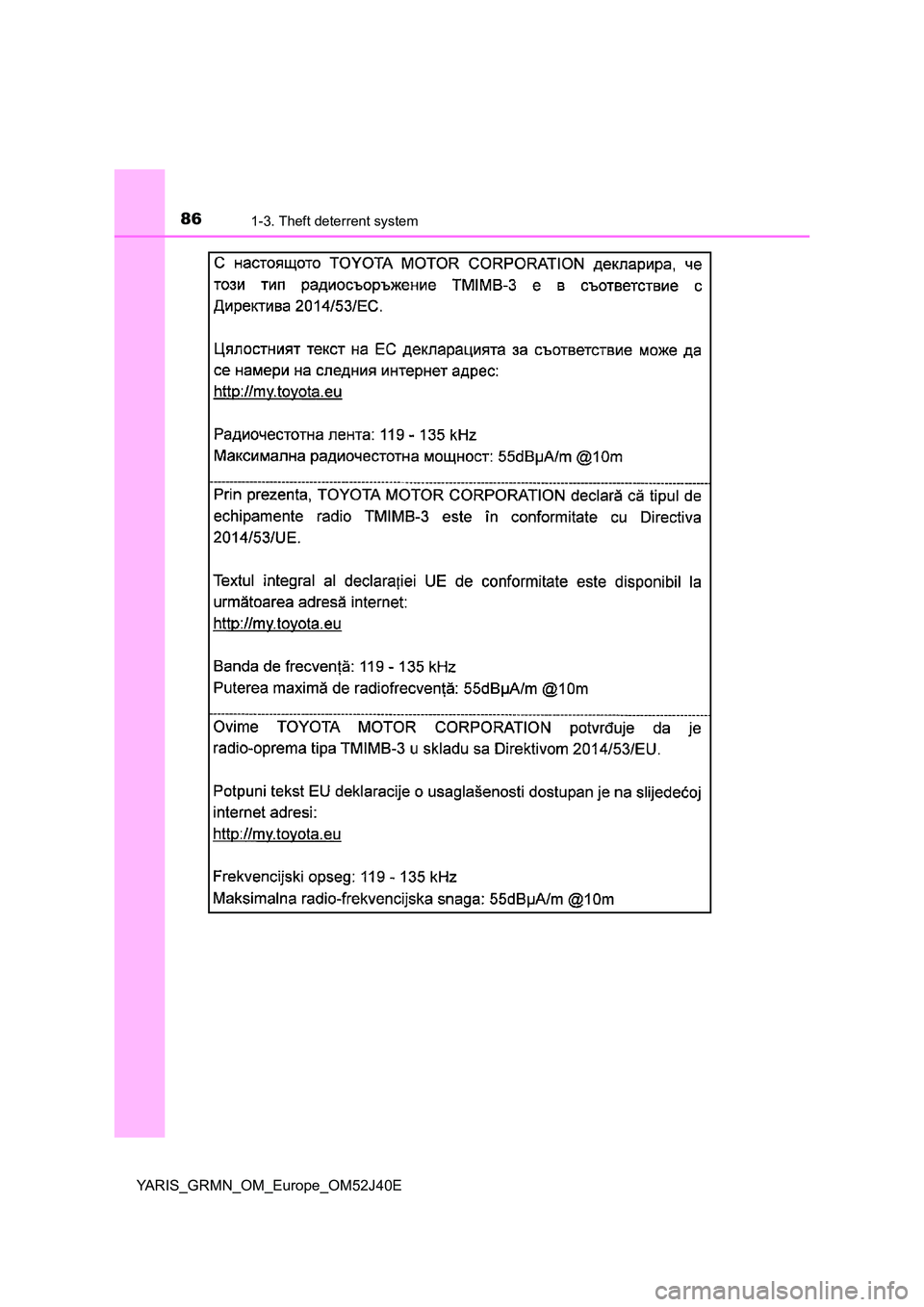TOYOTA YARIS GRMN 2017 Manual Online 861-3. Theft deterrent system
YARIS_GRMN_OM_Europe_OM52J40E TOYOTA YARIS GRMN 2017 Manual Online 861-3. Theft deterrent system
YARIS_GRMN_OM_Europe_OM52J40E