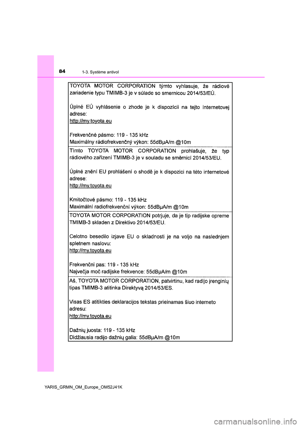 TOYOTA YARIS GRMN 2017 Notices Demploi (in French) 841-3. Système antivol
YARIS_GRMN_OM_Europe_OM52J41K TOYOTA YARIS GRMN 2017 Notices Demploi (in French) 841-3. Système antivol
YARIS_GRMN_OM_Europe_OM52J41K
