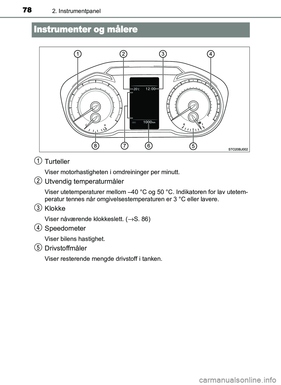 TOYOTA YARIS GRMN 2017  Instruksjoner for bruk (in Norwegian) 782. Instrumentpanel
OM52J40NO
Instrumenter og målere
Turteller
Viser motorhastigheten i omdreininger per minutt.
Utvendig temperaturmåler
Viser utetemperaturer mellom –40 °C og 50 °C. Indikator