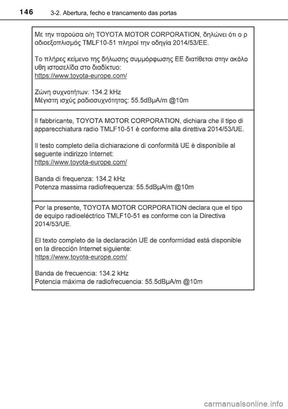 TOYOTA YARIS GRMN 2017  Manual de utilização (in Portuguese) 146������$�E�H�U�W�X�U�D���I�H�F�K�R��H��W�U�D�Q�F�D�P�H�Q�W�R��G�D�V��S�R�U�W�D�V 