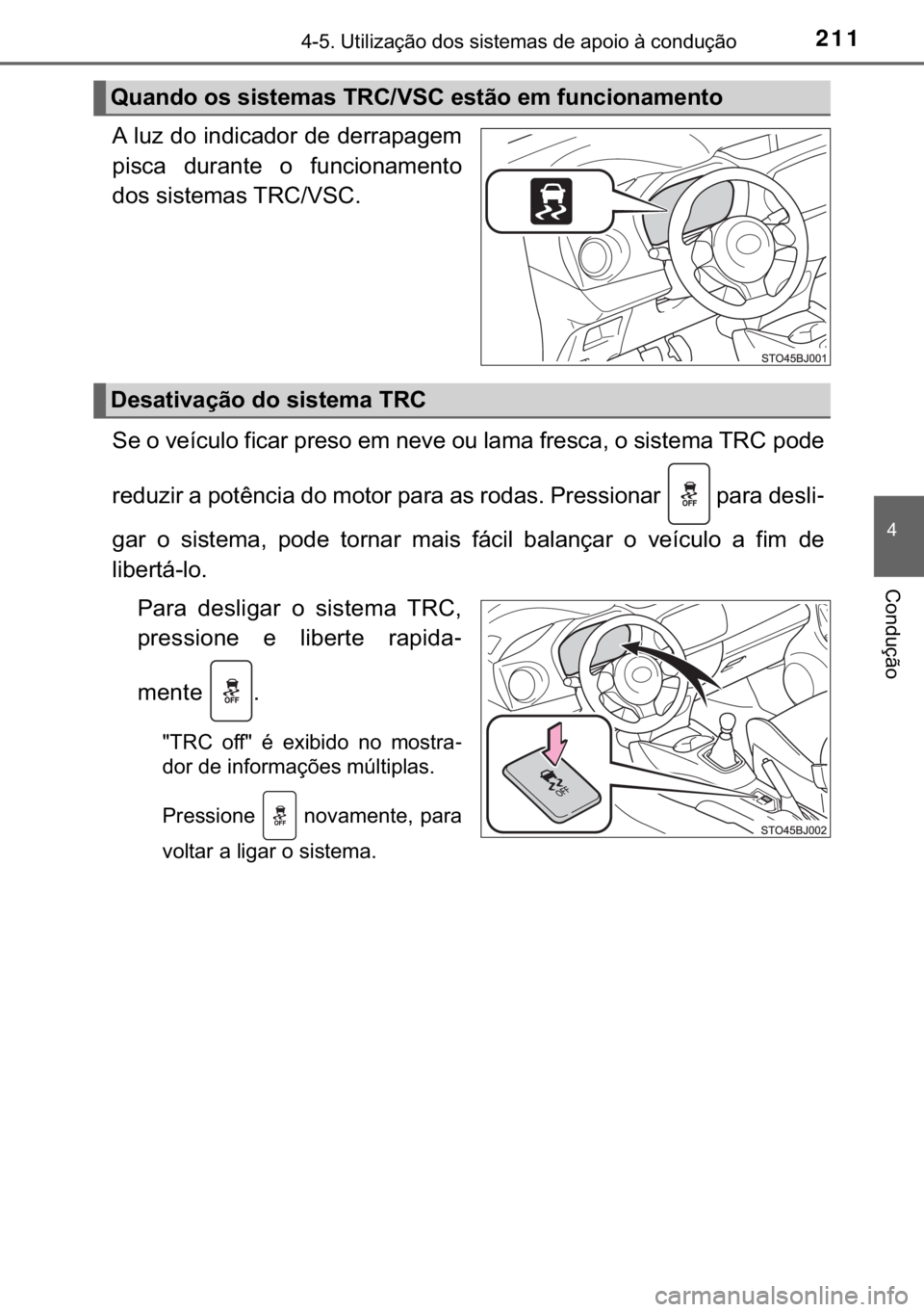 TOYOTA YARIS GRMN 2017  Manual de utilização (in Portuguese) 211������8�W�L�O�L�]�D�o�m�R��G�R�V��V�L�V�W�H�P�D�V��G�H��D�S�R�L�R��j��F�R�Q�G�X�o�m�R
�
�&�R�Q�G�X�o�m�R
�$��O�X�]��G�R��L�Q�G�L�F�D�G�R�U��G�H��G�H�U�U�D�S�D�J�H�P
�S�L�V�F�D� �G