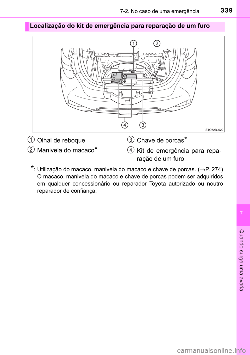 TOYOTA YARIS GRMN 2017  Manual de utilização (in Portuguese) 339������1�R��F�D�V�R��G�H��X�P�D��H�P�H�U�J�r�Q�F�L�D
�
�4�X�D�Q�G�R��V�X�U�J�H��X�P�D��D�Y�D�U�L�D
�
� �8�W�L�O�L�]�D�o�m�R��G�R��P�D�F�D�F�R���P�D�Q�L�Y�H�O�D��G�R��P�D�F�D�F�R�
