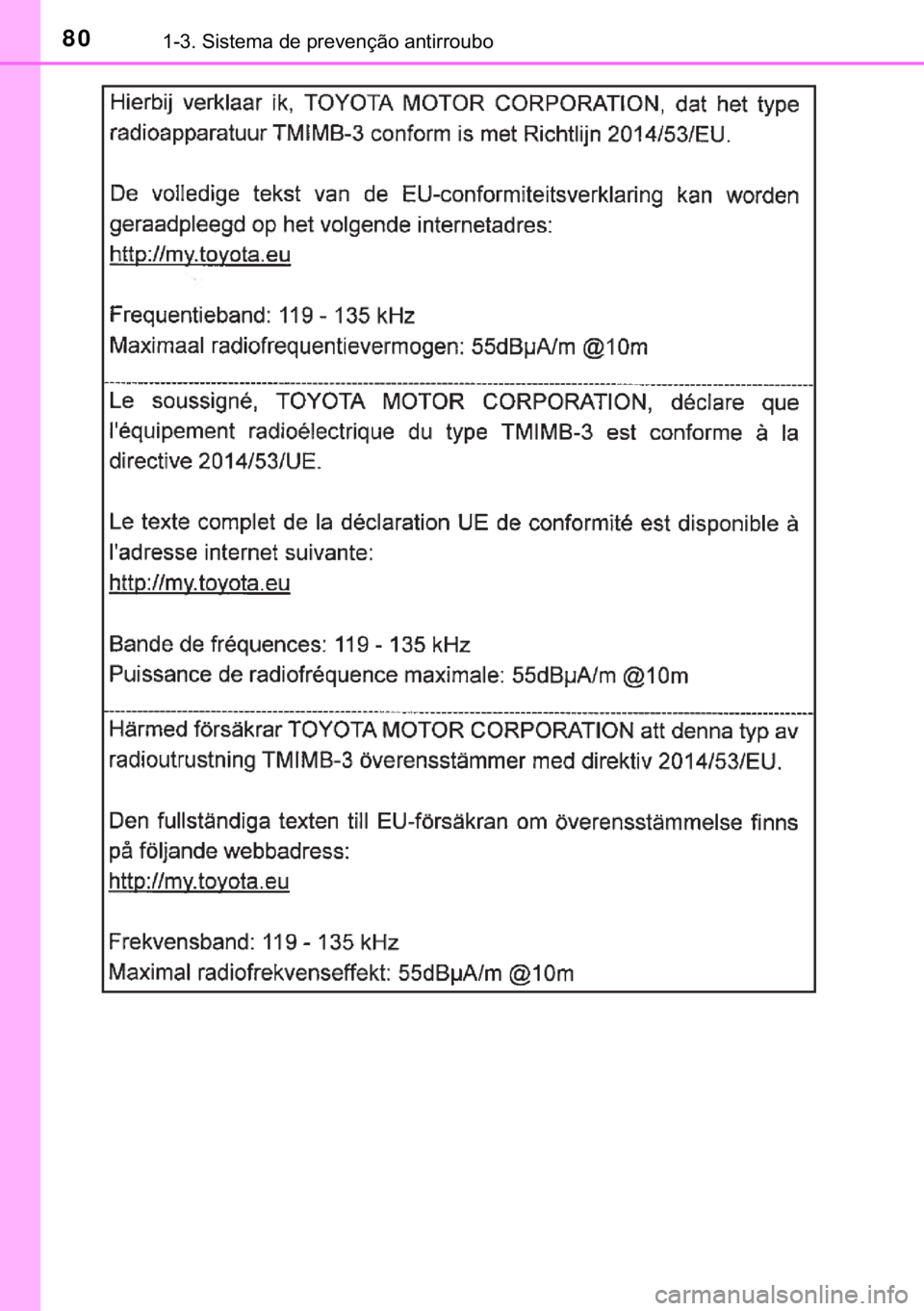 TOYOTA YARIS GRMN 2017  Manual de utilização (in Portuguese) 80������6�L�V�W�H�P�D��G�H��S�U�H�Y�H�Q�o�m�R��D�Q�W�L�U�U�R�X�E�R 