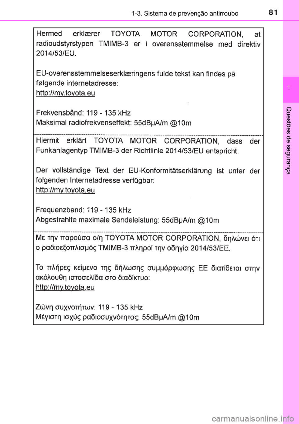 TOYOTA YARIS GRMN 2017  Manual de utilização (in Portuguese) 81������6�L�V�W�H�P�D��G�H��S�U�H�Y�H�Q�o�m�R��D�Q�W�L�U�U�R�X�E�R
�
�4�X�H�V�W�}�H�V��G�H��V�H�J�X�U�D�Q�o�D 