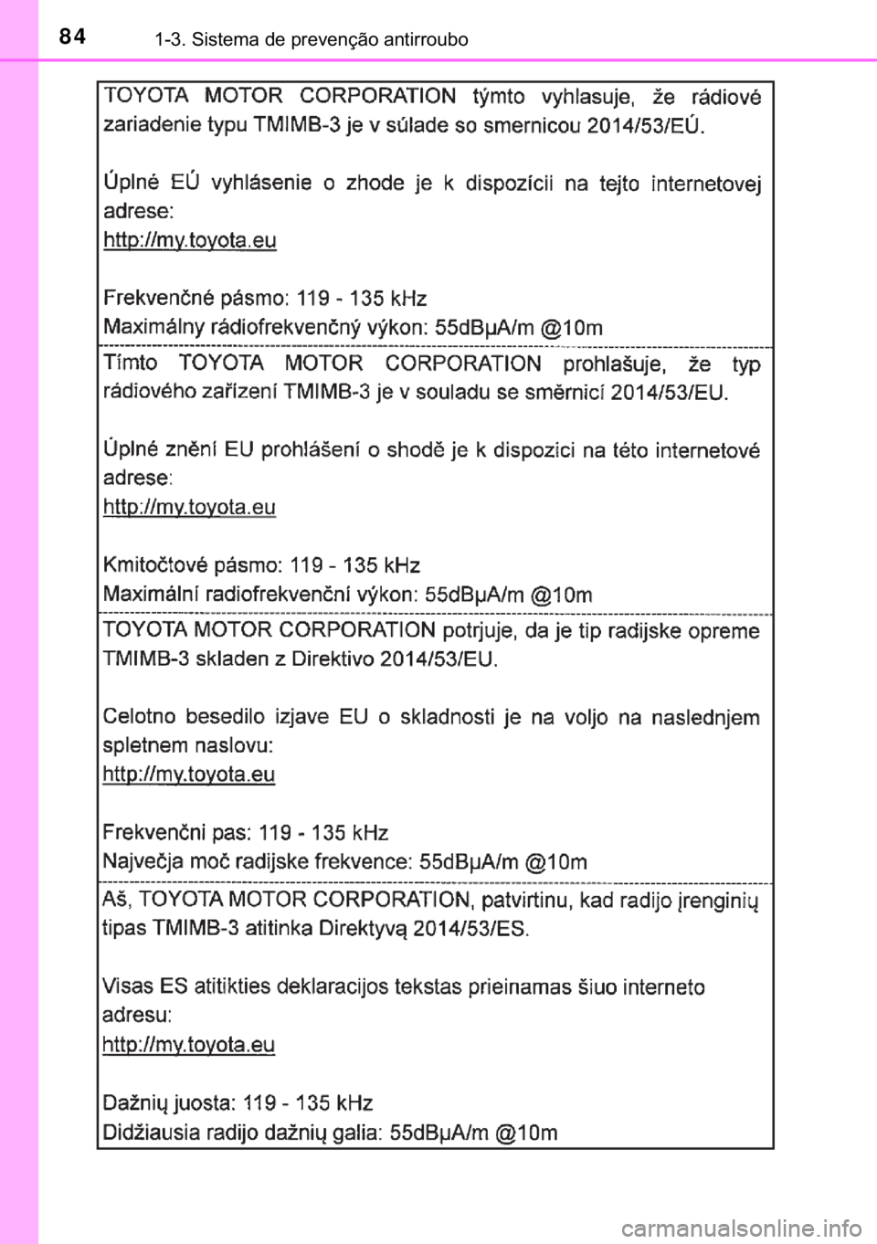 TOYOTA YARIS GRMN 2017  Manual de utilização (in Portuguese) 84������6�L�V�W�H�P�D��G�H��S�U�H�Y�H�Q�o�m�R��D�Q�W�L�U�U�R�X�E�R 