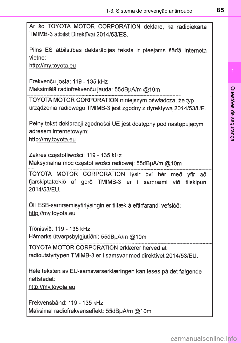 TOYOTA YARIS GRMN 2017  Manual de utilização (in Portuguese) 85������6�L�V�W�H�P�D��G�H��S�U�H�Y�H�Q�o�m�R��D�Q�W�L�U�U�R�X�E�R
�
�4�X�H�V�W�}�H�V��G�H��V�H�J�X�U�D�Q�o�D 