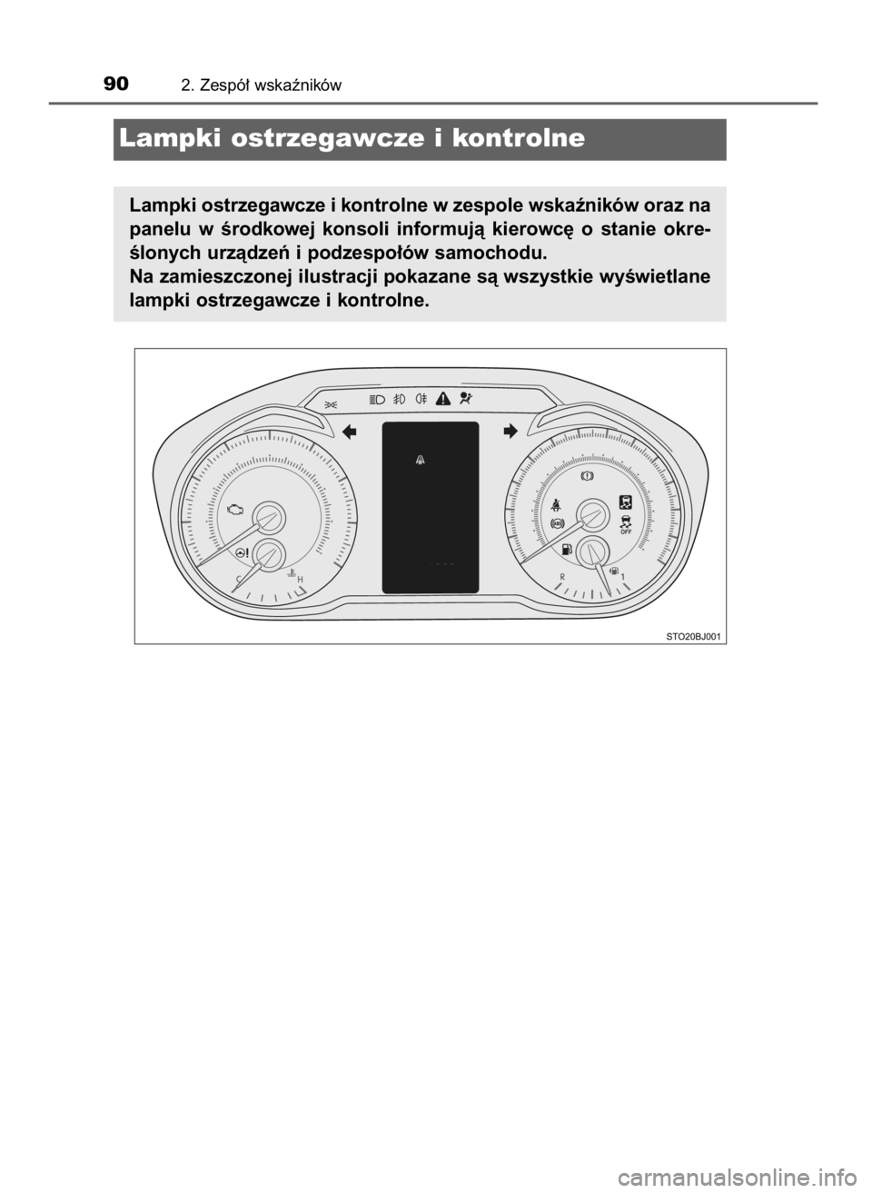 TOYOTA YARIS GRMN 2017  Instrukcja obsługi (in Polish) 902. Zespó∏ wskaêników
Lampki ostrzegawcze i kontrolne
Lampki ostrzegawcze i kontrolne w zespole wskaêników oraz na
panelu  w Êrodkowej  konsoli  informujà  kierowc´  o stanie  okre-
Êlonyc