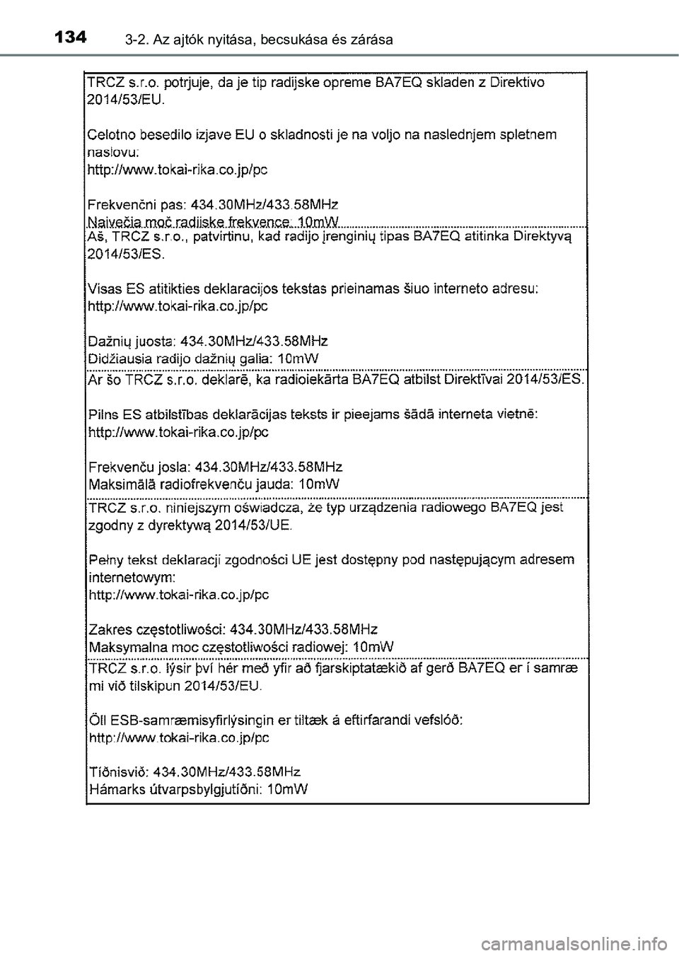 TOYOTA YARIS GRMN 2017 Kezelési útmutató (in Hungarian) 1343-2. Az ajtók nyitása, becsukása és zárása TOYOTA YARIS GRMN 2017 Kezelési útmutató (in Hungarian) 1343-2. Az ajtók nyitása, becsukása és zárása