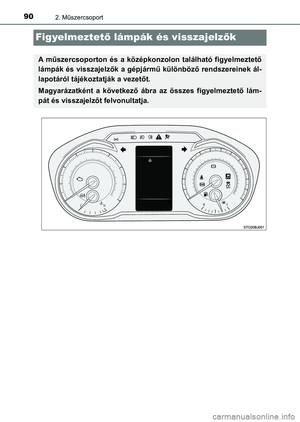 TOYOTA YARIS GRMN 2017 Kezelési útmutató (in Hungarian) 902. Műszercsoport
Figyelmeztető lámpák és visszajelz ők
A műszercsoporton és a középkonz olon található figyelmeztető
lámpák és visszajelzők a gépj ármű különböző rendsz TOYOTA YARIS GRMN 2017 Kezelési útmutató (in Hungarian) 902. Műszercsoport
Figyelmeztető lámpák és visszajelz ők
A műszercsoporton és a középkonz olon található figyelmeztető
lámpák és visszajelzők a gépj ármű különböző rendsz