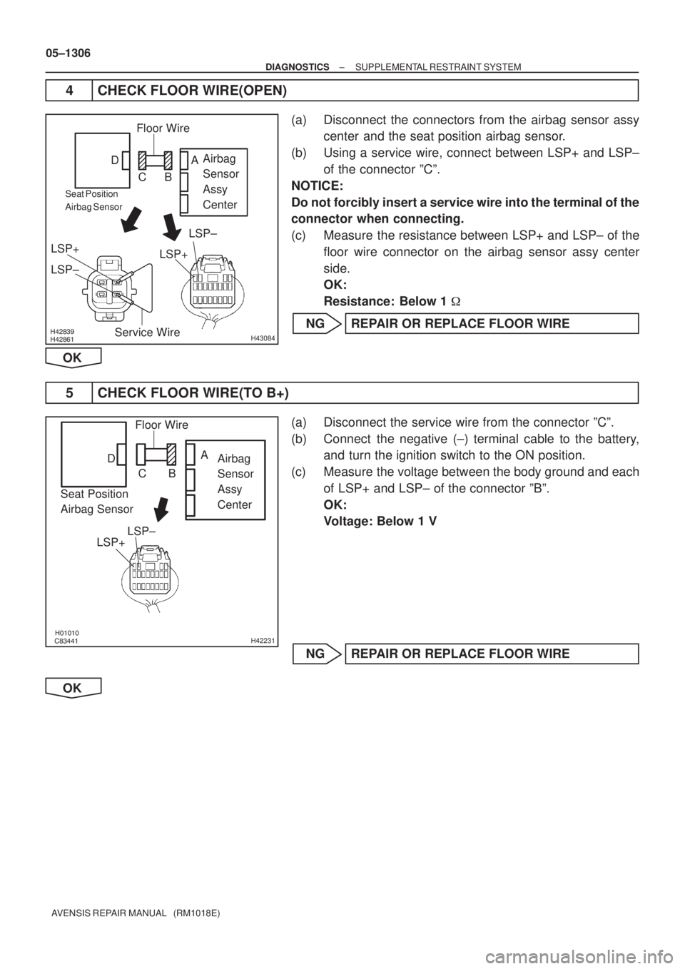 TOYOTA AVENSIS 2005  Service Repair Manual 

H43084
Airbag
Sensor
Assy
Center
Seat Position
Airbag Sensor
LSP+LSP±
Floor Wire
A
B C D
LSP+
LSP±
Service Wire


	H42231
Airbag
Sensor
Assy
Center
LSP+LSP±
Floor Wire
Seat Po