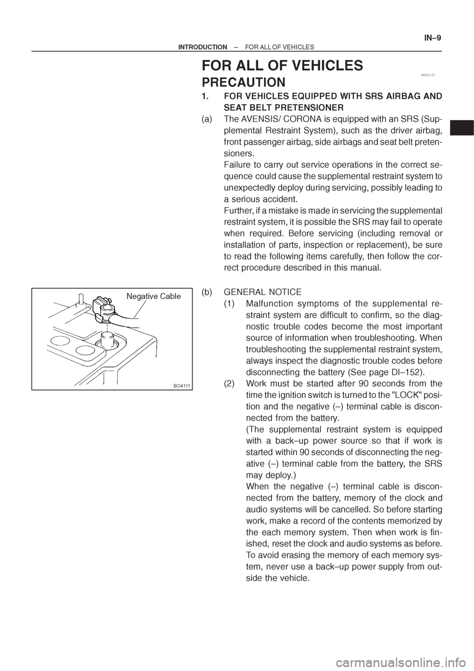 TOYOTA AVENSIS 1997 Service User Guide TOYOTA AVENSIS 1997 Service User Guide