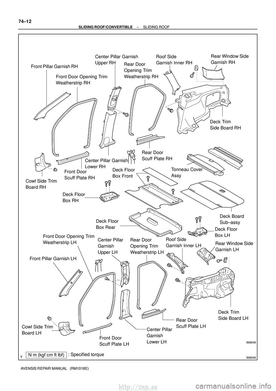 TOYOTA AVENSIS 2003  Service Repair Manual B66546 B66546
Front Pillar Garnish RH
Cowl Side Trim
Board RH
Front Door Opening Trim
Weatherstrip RH
Front Door
Scuff Plate RH
Center Pillar Garnish
Lower RH
Center Pillar Garnish
Upper RH
Rear Door
