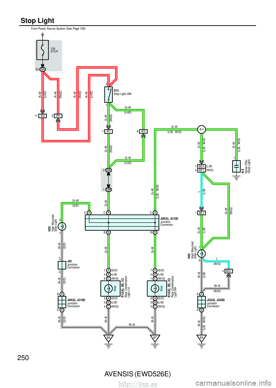 TOYOTA AVENSIS 2003 Service Repair Manual 250AVENSIS (EWD526E)
Stop Light
W–B W–B G–W
G–W
Junction
ConnectorJ3 0(
A )
, J31 (
B )
(
S/D )(
S/D)
C
C
1
2
(
S/D )
G–W
( S/D )
J3 0(
A )
, J31 (
B )
Junction
ConnectorJ3 2
Junction
Connec TOYOTA AVENSIS 2003 Service Repair Manual 250AVENSIS (EWD526E)
Stop Light
W–B W–B G–W
G–W
Junction
ConnectorJ3 0(
A )
, J31 (
B )
(
S/D )(
S/D)
C
C
1
2
(
S/D )
G–W
( S/D )
J3 0(
A )
, J31 (
B )
Junction
ConnectorJ3 2
Junction
Connec