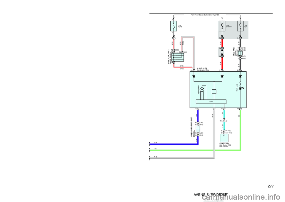 TOYOTA AVENSIS 2003 Service Repair Manual 276AVENSIS (EWD526E)
Headlight Beam Level Control (w/ HID)
H14
25 13
H–LP
Relay
SPDR
LH2
HDLP RH2 RH1 RH3
23 1
40A MAIN
1
From Power Source System
(
See Page 120 )
H 1
H 2
R–YW–L
B–W
B–W
L
TOYOTA AVENSIS 2003 Service Repair Manual 276AVENSIS (EWD526E)
Headlight Beam Level Control (w/ HID)
H14
25 13
H–LP
Relay
SPDR
LH2
HDLP RH2 RH1 RH3
23 1
40A MAIN
1
From Power Source System
(
See Page 120 )
H 1
H 2
R–YW–L
B–W
B–W
L