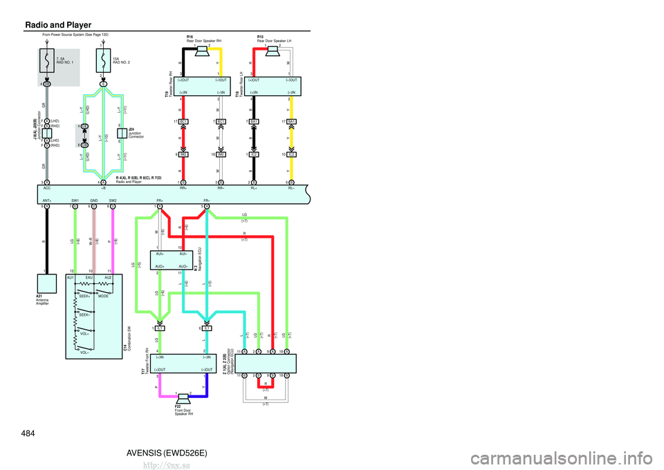 TOYOTA AVENSIS 2003 Service Repair Manual 484AVENSIS (EWD526E)
Radio and Player
7. 5A
RAD NO. 1
From Power Source System
(
See Page 120 )
DB
4 15A
RAD NO. 2
6
BF (
RHD )
AF
(
LHD )
AF (
LHD )
BF (
RHD ) CE
4
CB
8
A
3A 4 1
2
BC117
BC1
7
IM2
9 TOYOTA AVENSIS 2003 Service Repair Manual 484AVENSIS (EWD526E)
Radio and Player
7. 5A
RAD NO. 1
From Power Source System
(
See Page 120 )
DB
4 15A
RAD NO. 2
6
BF (
RHD )
AF
(
LHD )
AF (
LHD )
BF (
RHD ) CE
4
CB
8
A
3A 4 1
2
BC117
BC1
7
IM2
9