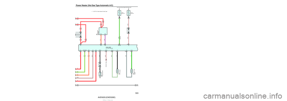 TOYOTA AVENSIS 2003 Service Repair Manual 502AVENSIS (EWD526E)
Air Conditioner (Automatic A/C) and
10A
HTR
HTR
Relay
3
+B
4
VM
12
GND SI
2
A
1
1 3
2
6
2
A
M
1
2
IJ IK
DF
4DF 2DA34
DC
6DB 5
DP
2 2
1
40A
HTR
From Power Source System
(
See Page TOYOTA AVENSIS 2003 Service Repair Manual 502AVENSIS (EWD526E)
Air Conditioner (Automatic A/C) and
10A
HTR
HTR
Relay
3
+B
4
VM
12
GND SI
2
A
1
1 3
2
6
2
A
M
1
2
IJ IK
DF
4DF 2DA34
DC
6DB 5
DP
2 2
1
40A
HTR
From Power Source System
(
See Page
