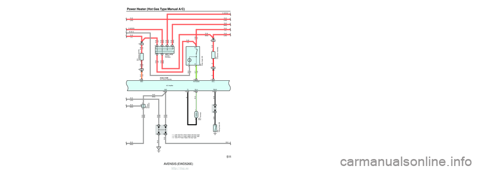 TOYOTA AVENSIS 2003 Service Repair Manual 510AVENSIS (EWD526E)
Air Conditioner (Manual A/C) and
HRIN
10A HTR
3
5
2
1
4
HTR Relay
CCC
A1 3 (
A )
, A14 (
B )A/C Control Assembly A/C Amplifier
40A HTR
From Power Source System
(
See Page 120 )
D TOYOTA AVENSIS 2003 Service Repair Manual 510AVENSIS (EWD526E)
Air Conditioner (Manual A/C) and
HRIN
10A HTR
3
5
2
1
4
HTR Relay
CCC
A1 3 (
A )
, A14 (
B )A/C Control Assembly A/C Amplifier
40A HTR
From Power Source System
(
See Page 120 )
D