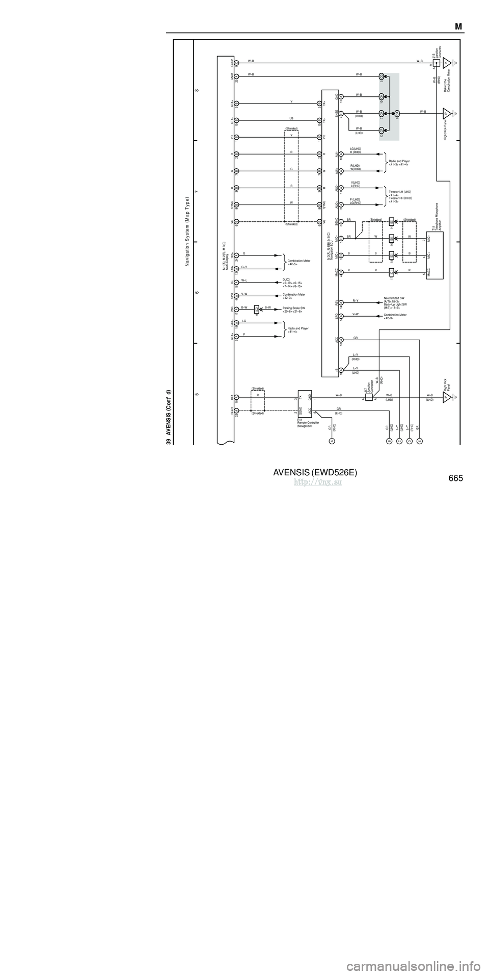 TOYOTA AVENSIS 2003 Service Repair Manual AVENSIS (EWD526E)
664 M OVERALL ELECTRICAL WIRING DIAGRAM
1 23
4
39 AVENSIS
34
B
1
140A ALT
120A ALT
(
∗ 3 )
100A ALT (
∗ 4 )
34
D
1
34 A
1 3
2
1
2 13
5
DH
5DN 1
DH
1
25A
AM1
1ED1
1
30A DCC
1A TOYOTA AVENSIS 2003 Service Repair Manual AVENSIS (EWD526E)
664 M OVERALL ELECTRICAL WIRING DIAGRAM
1 23
4
39 AVENSIS
34
B
1
140A ALT
120A ALT
(
∗ 3 )
100A ALT (
∗ 4 )
34
D
1
34 A
1 3
2
1
2 13
5
DH
5DN 1
DH
1
25A
AM1
1ED1
1
30A DCC
1A