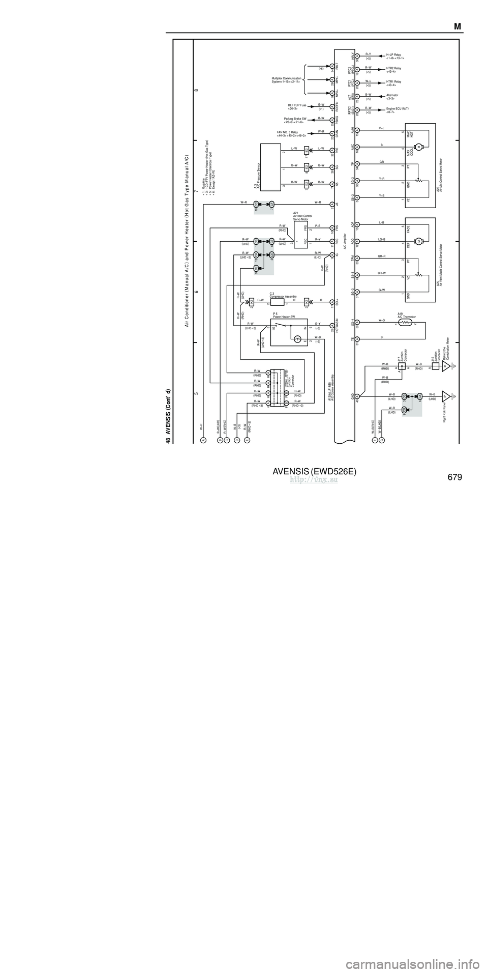 TOYOTA AVENSIS 2003 Service Repair Manual AVENSIS (EWD526E)
678 M OVERALL ELECTRICAL WIRING DIAGRAM
1 23
4
48 AVENSIS
Pow er Source
Air C onditioner (
M anual A/C )
and Pow er H eater (
H ot G as Type M anual A/C )
6B
5B
R
L–B
3IJ1 2IJ1 TOYOTA AVENSIS 2003 Service Repair Manual AVENSIS (EWD526E)
678 M OVERALL ELECTRICAL WIRING DIAGRAM
1 23
4
48 AVENSIS
Pow er Source
Air C onditioner (
M anual A/C )
and Pow er H eater (
H ot G as Type M anual A/C )
6B
5B
R
L–B
3IJ1 2IJ1