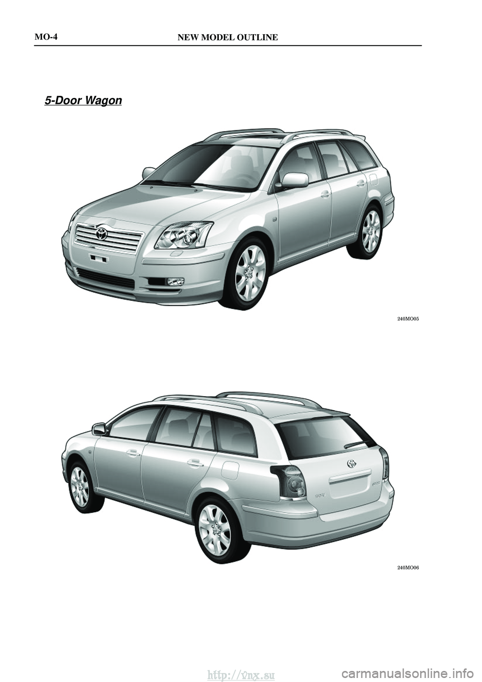 TOYOTA AVENSIS 2003  Service Repair Manual NEW MODEL OUTLINE


MO-4
5-Door Wagon
http://vnx.su  