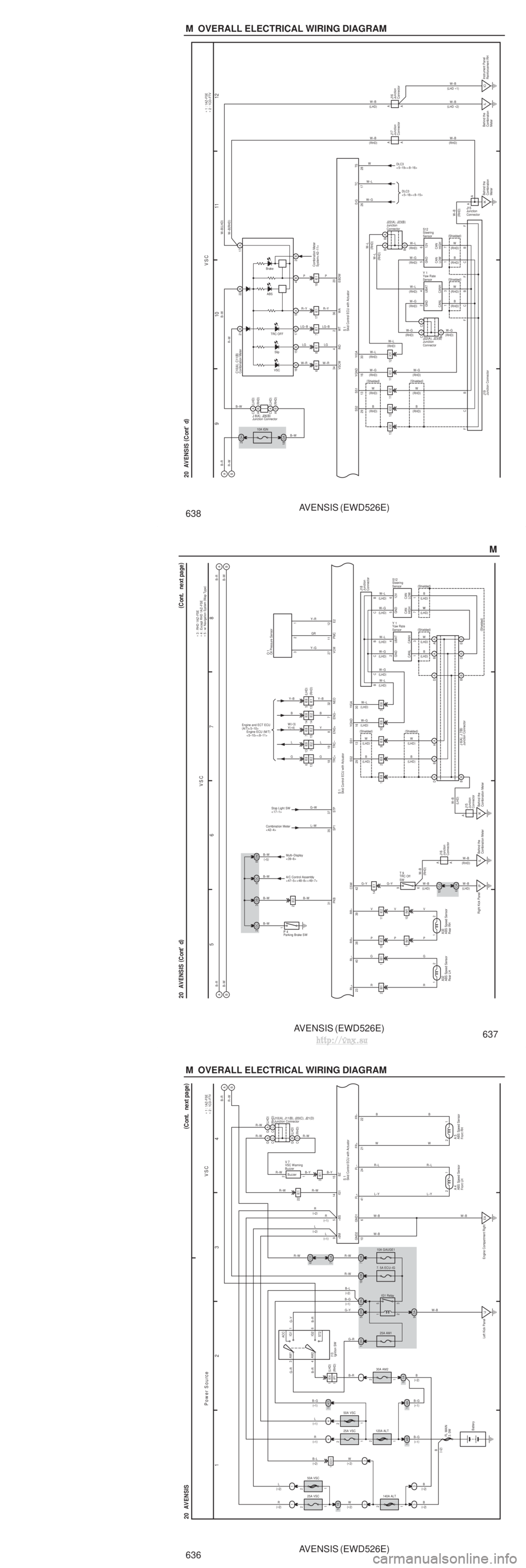 TOYOTA AVENSIS 2003 Service Repair Manual AVENSIS (EWD526E)
636 M OVERALL ELECTRICAL WIRING DIAGRAM
3 4
2
1
20 AVENSIS
EA
Engine Compartment Right 21
1
2
W–B
1 064 124212 2
14
R–W
L–Y
R–L
WB
WB
R–L L–Y W–B
W–B
Power Source V TOYOTA AVENSIS 2003 Service Repair Manual AVENSIS (EWD526E)
636 M OVERALL ELECTRICAL WIRING DIAGRAM
3 4
2
1
20 AVENSIS
EA
Engine Compartment Right 21
1
2
W–B
1 064 124212 2
14
R–W
L–Y
R–L
WB
WB
R–L L–Y W–B
W–B
Power Source V