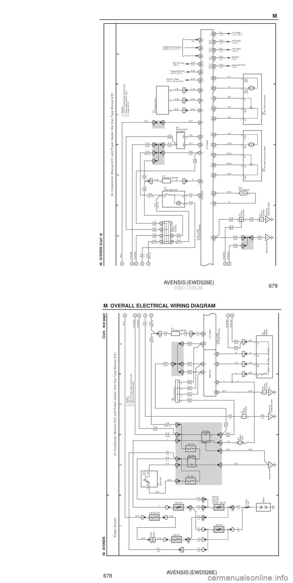 TOYOTA AVENSIS 2003 Service Repair Manual AVENSIS (EWD526E)
678 M OVERALL ELECTRICAL WIRING DIAGRAM
1 23
4
48 AVENSIS
Pow er Source
Air C onditioner (
M anual A/C )
and Pow er H eater (
H ot G as Type M anual A/C )
6B
5B
R
L–B
3IJ1 2IJ1 TOYOTA AVENSIS 2003 Service Repair Manual AVENSIS (EWD526E)
678 M OVERALL ELECTRICAL WIRING DIAGRAM
1 23
4
48 AVENSIS
Pow er Source
Air C onditioner (
M anual A/C )
and Pow er H eater (
H ot G as Type M anual A/C )
6B
5B
R
L–B
3IJ1 2IJ1