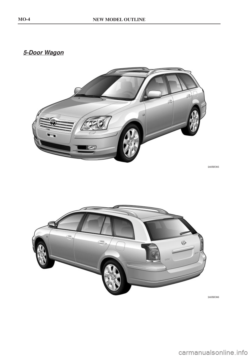 TOYOTA AVENSIS 2003  Service Repair Manual NEW MODEL OUTLINE


MO-4
5-Door Wagon
http://vnx.su  