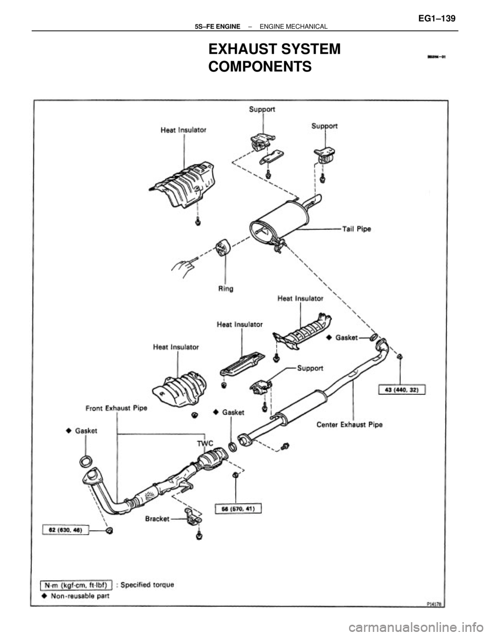 TOYOTA CAMRY 2000  Service Repair Manual EXHAUST SYSTEM
COMPONENTS
± 5S±FE ENGINEENGINE MECHANICALEG1±139 