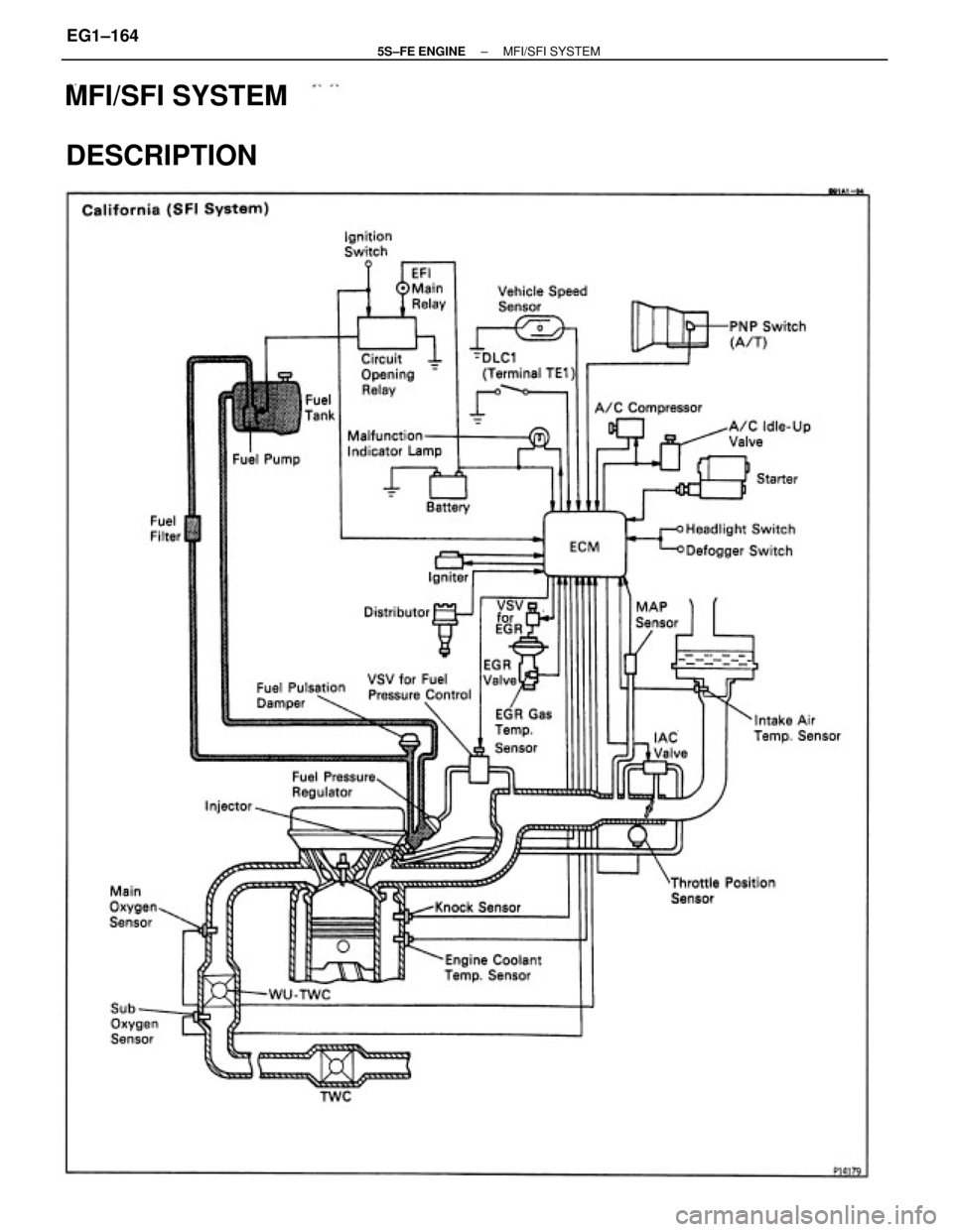 TOYOTA CAMRY 2000  Service Repair Manual MFI/SFI SYSTEM
DESCRIPTION
± 5S±FE ENGINEMFI/SFI SYSTEMEG1±164 