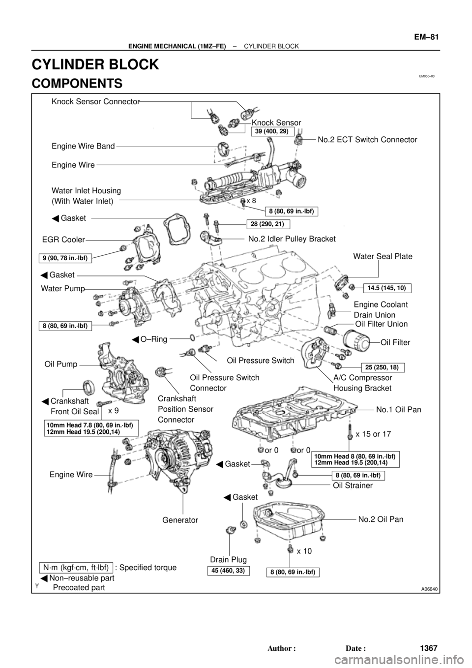 TOYOTA CAMRY 2000  Service Repair Manual EM050±03
A06640
Knock Sensor Connector
Engine Wire Band
Engine WireKnock Sensor
No.2 ECT Switch Connector
Water Inlet Housing
(With Water Inlet)
No.2 Idler Pulley Bracket
Water Seal Plate
Engine Cool