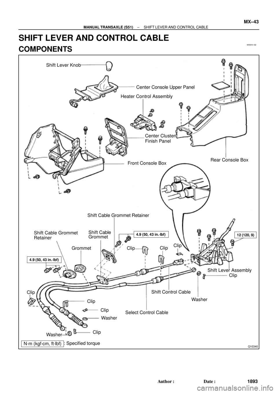 TOYOTA CAMRY 2000  Service Repair Manual MX04V±02
Q10340
Shift Lever Knob
Center Console Upper Panel
Heater Control Assembly
Center Cluster 
Finish Panel
Front Console Box
Shift Cable Grommet RetainerRear Console Box
Shift Lever Assembly
Se