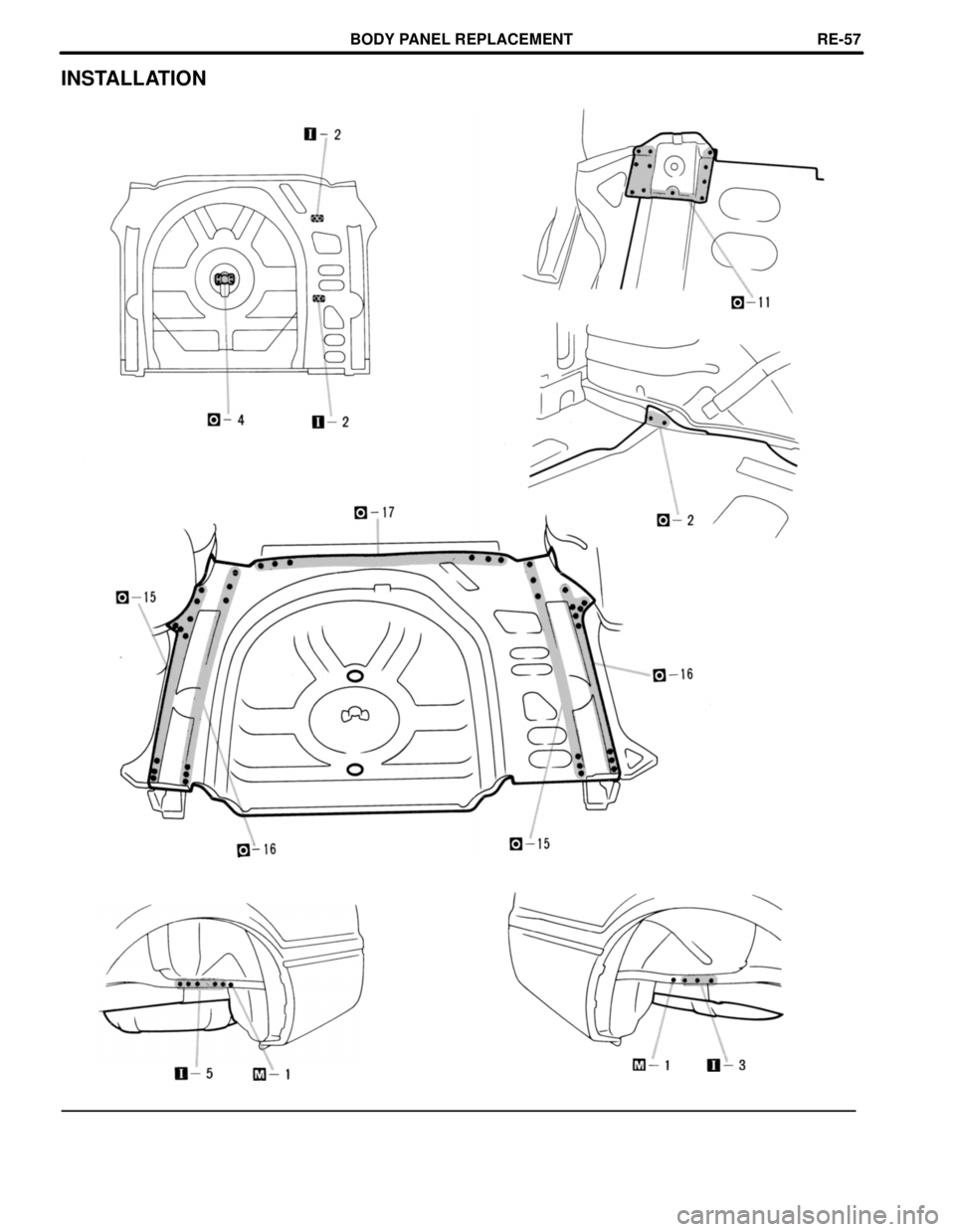 TOYOTA CAMRY 2000  Service Repair Manual INSTALLATION
BODY PANEL REPLACEMENTRE-57 