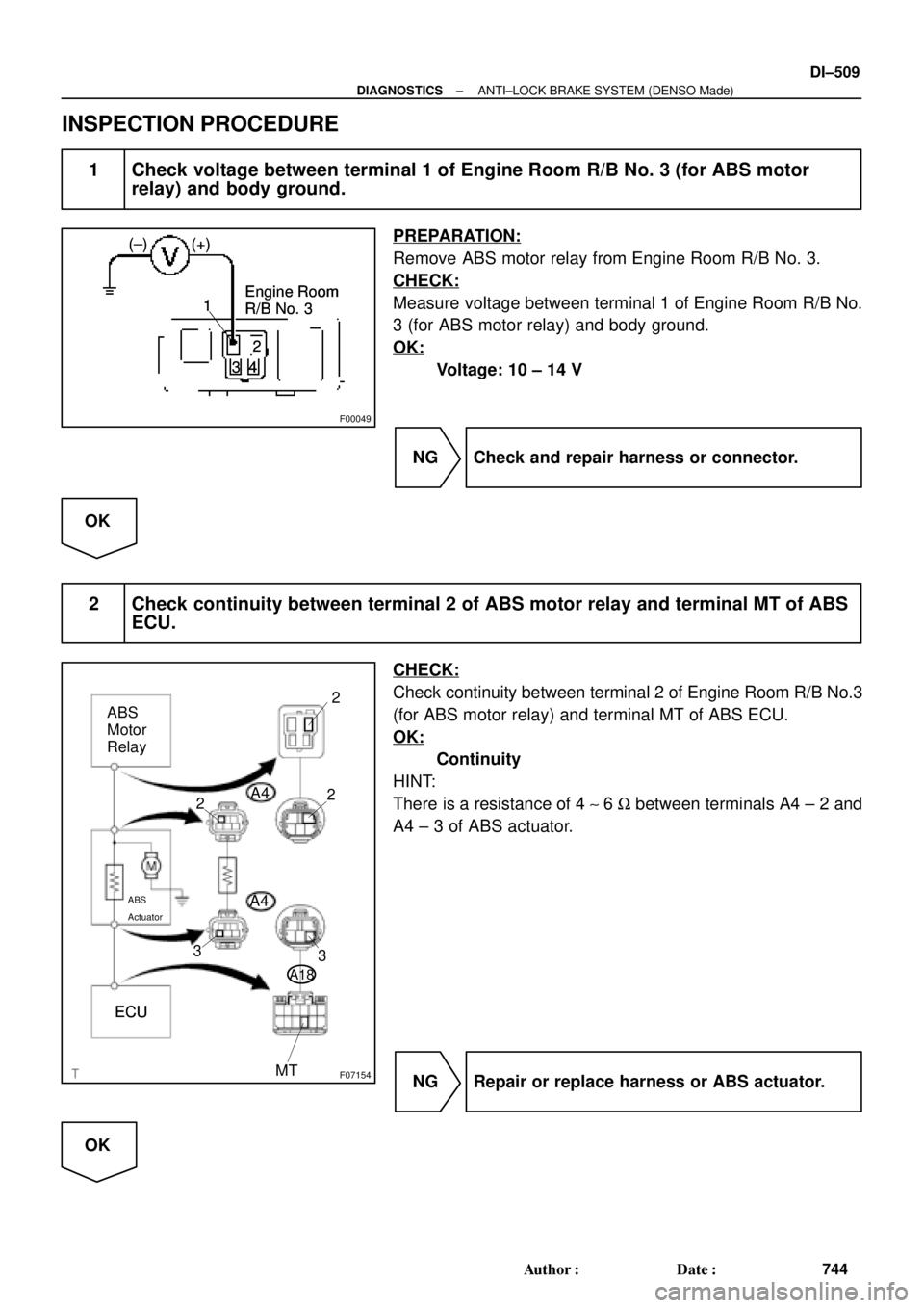 TOYOTA CAMRY 1999  Service Repair Manual F00049
1 (+) (±)
Engine Room 
R/B No. 3
2
34 1 (+) (±)
Engine Room 
R/B No. 32
34 1 (+) (±)
Engine Room 
R/B No. 32
34
1 (+) (±)
Engine Room 
R/B No. 3
2
34
F07154
3 3
ECU ECU
ECU
ABS
Motor
Relay2
